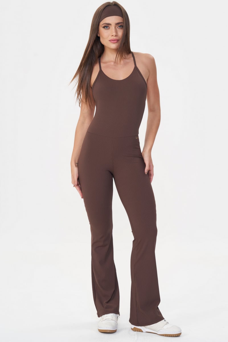 Macacão Flare Comfort Rib Coffee